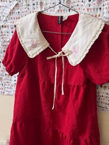 Cute Red Dress with Bunny Collar