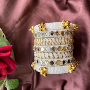 White Thread Bangles with Mirror & Gold Charms🤍✨