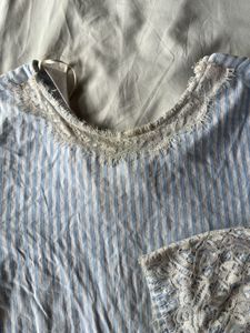 Chic Striped Lace Bell Sleeve Top