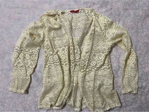 Cream Lace Open Front Cardigan