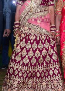 Elegant Maroon Wine &amp; Gold Lehenga