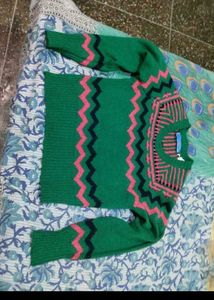 Cozy Green Fair Isle Knit Sweater crop