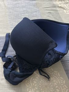 Navy Blue Lace Trim Bra