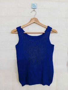 Royal Blue Embellished Sleeveless Top