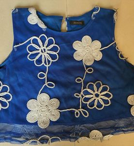 Blue Floral Crochet Sleeveless Top