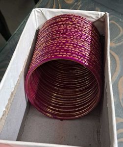 Pink And Golden Glass Bangles (32 Bangle)