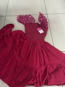 Chic Ruffled Sleeve Pink Dress