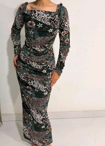 Print Bodycon Dress With Slit