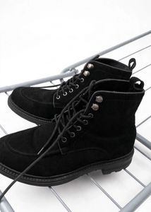 Black Suede Lace-Up Boots