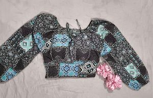 Patchwork Long Sleeve Crop Top