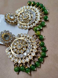 Statement Earrings with Green Beads