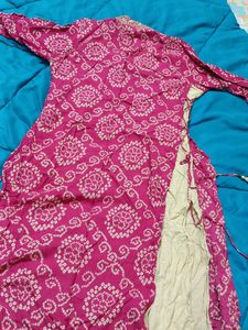 Silai Bandhej Pink Embroidery  Kurta with Sahara Bottom
