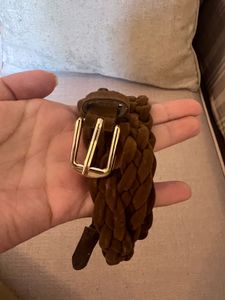 Brown Woven Suede Belt with Gold Buckle - ZARA