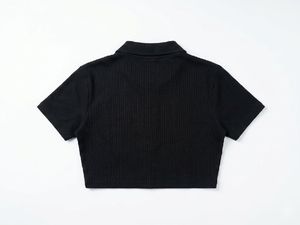 UR3_N Ribbed V-Neck Polo Crop Top