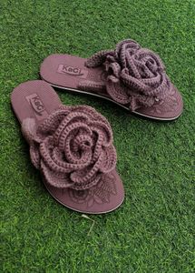 Crocheted Rose &amp; Bow Flip-Flops