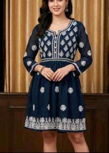 Elegant Navy Blue Embroidered Kurta