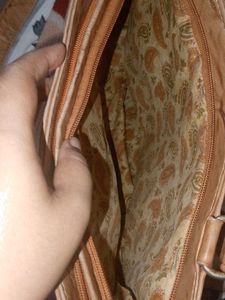 Stylish Tan Shoulder Bag with Scarf Accent