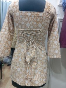 Beige Floral Print Kurta