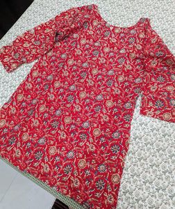 Red Floral Print Kurta