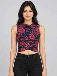 Blue & Pink Floral Crop Top