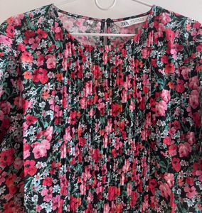 Zara - Floral Smocked Blouse