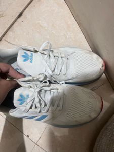 Adidas White &amp; Blue Sneakers