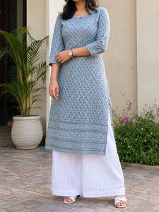 Grey Chikankari Kurta for Festivals