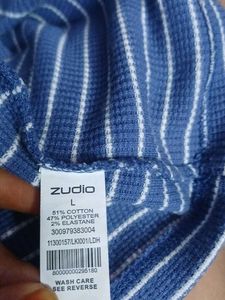 Blue &amp; White Striped Cropped Tee