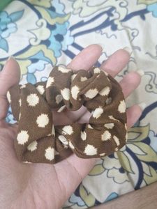 Brown Polka Dot Scrunchie