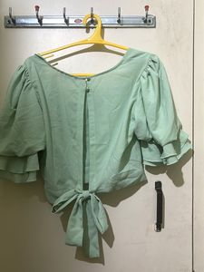 Mint Green Puff Sleeve Square Neck Top