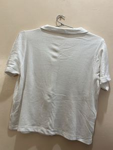 White Ribbed Shirt Top