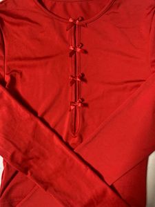Red Long Sleeve Cut-Out Top