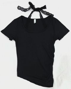 lace tie neck cinched black top (new & unused)