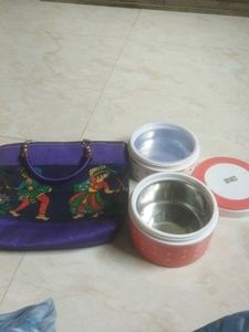 Unique Embroidered Purple Handbag &amp; Lunch Box