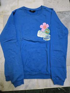 Blue Graphic Print Crewneck Sweatshirt