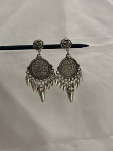 Rose Oxidized Silver Earrings