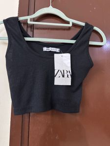 Zara Black Ribbed Crop Tank Top