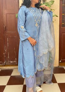 Blue Embroidered Kurta Set with Dupatta