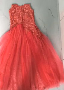Stunning Coral Lace &amp; Tulle Gown