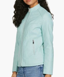 Stylish Light Blue Faux Leather Jacket
