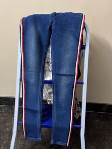 Blue Denim Jeans with Side Stripe