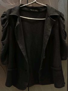 Black Ruched Sleeves Blazer