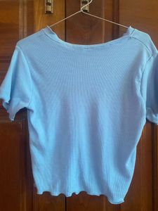 Baby Blue Button-Up Crop Top