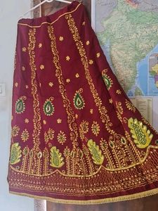 Embroidered Maroon Ethnic Skirt