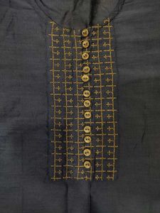 Elegant Grey Kurta with Golden Embroidery
