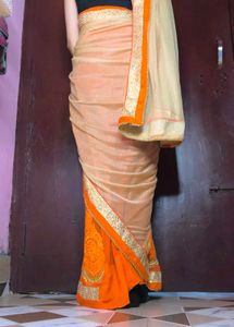 Elegant Saree with Gold Border 🧡 🪙