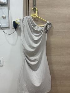 Grey One-Shoulder Ruched Mini Dress