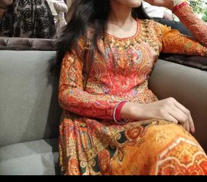 Paisley Print Heavy orange Gown