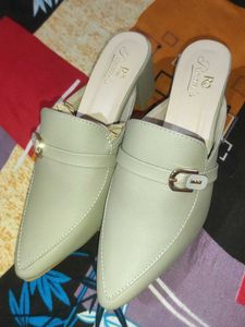 Stylish Light Green Mules with Buckle Detail