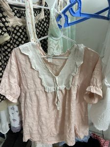 Cute Pink Lace Collar Top
